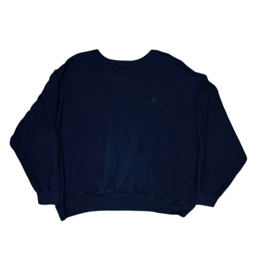 Navy blue crewneck sweatshirt with embroidered logo on chest - great for winter